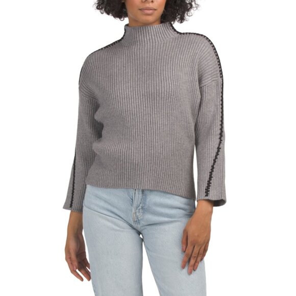 SUGAR LIPS Grey Cole Whipstitch Turtle Neck Sweater - Picture 1 of 2